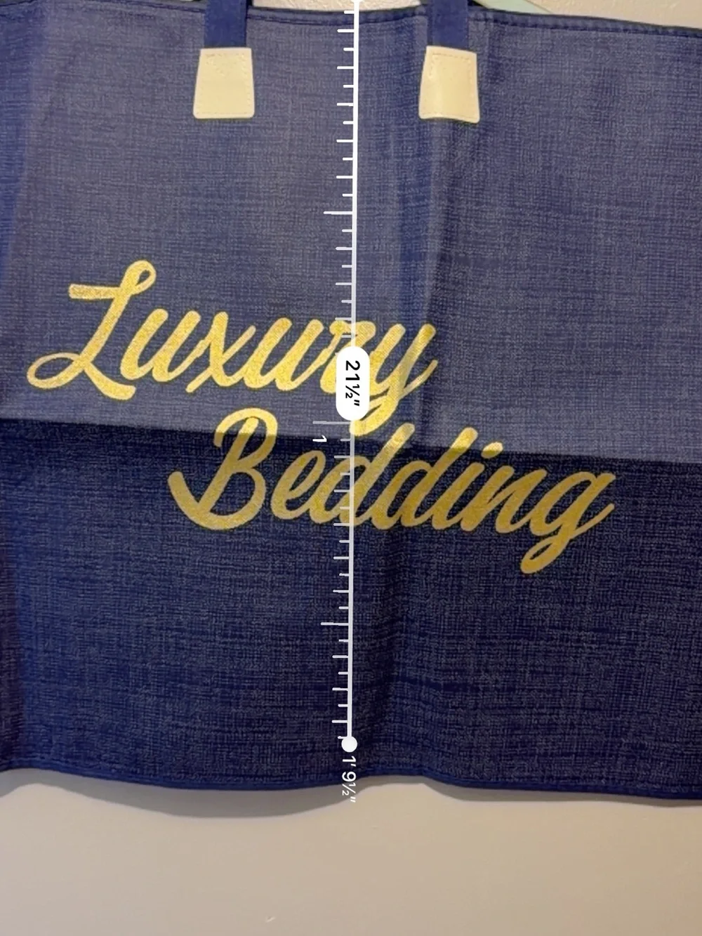 Luxury Bedding Navy Storage Tote with Gold Script